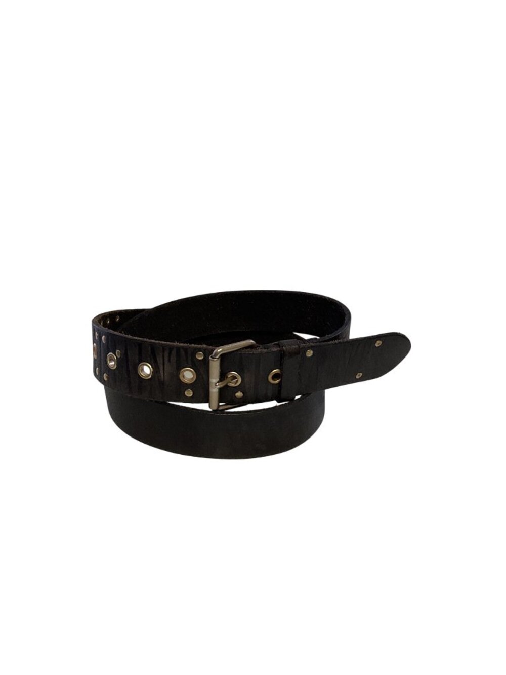 All Saints Black Leather Belt With Grommet Detail Sz M